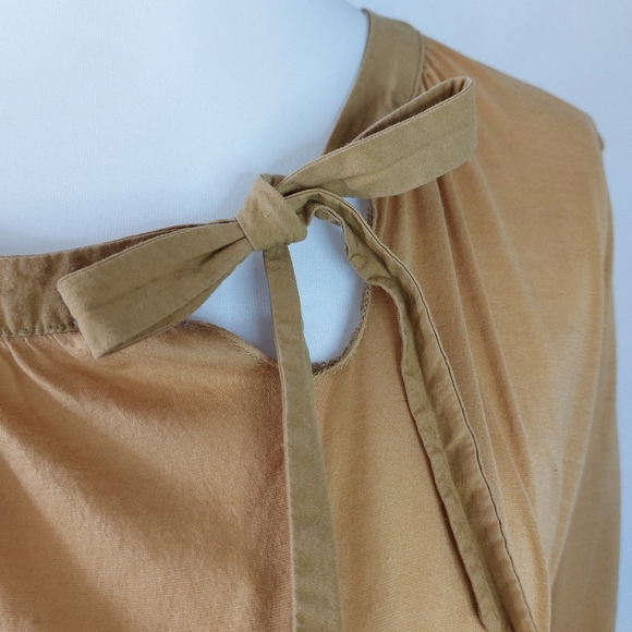 COS Mustard Yellow Side Tie Neck 3/4 Sleeve Relaxed Top Size M 100% Cotton Light - Picture 3 of 10
